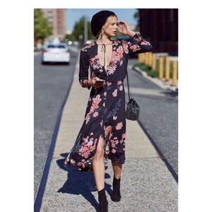 Free People Miranda Boho Floral Button Up Long Sleeve Midi Dress Size 12